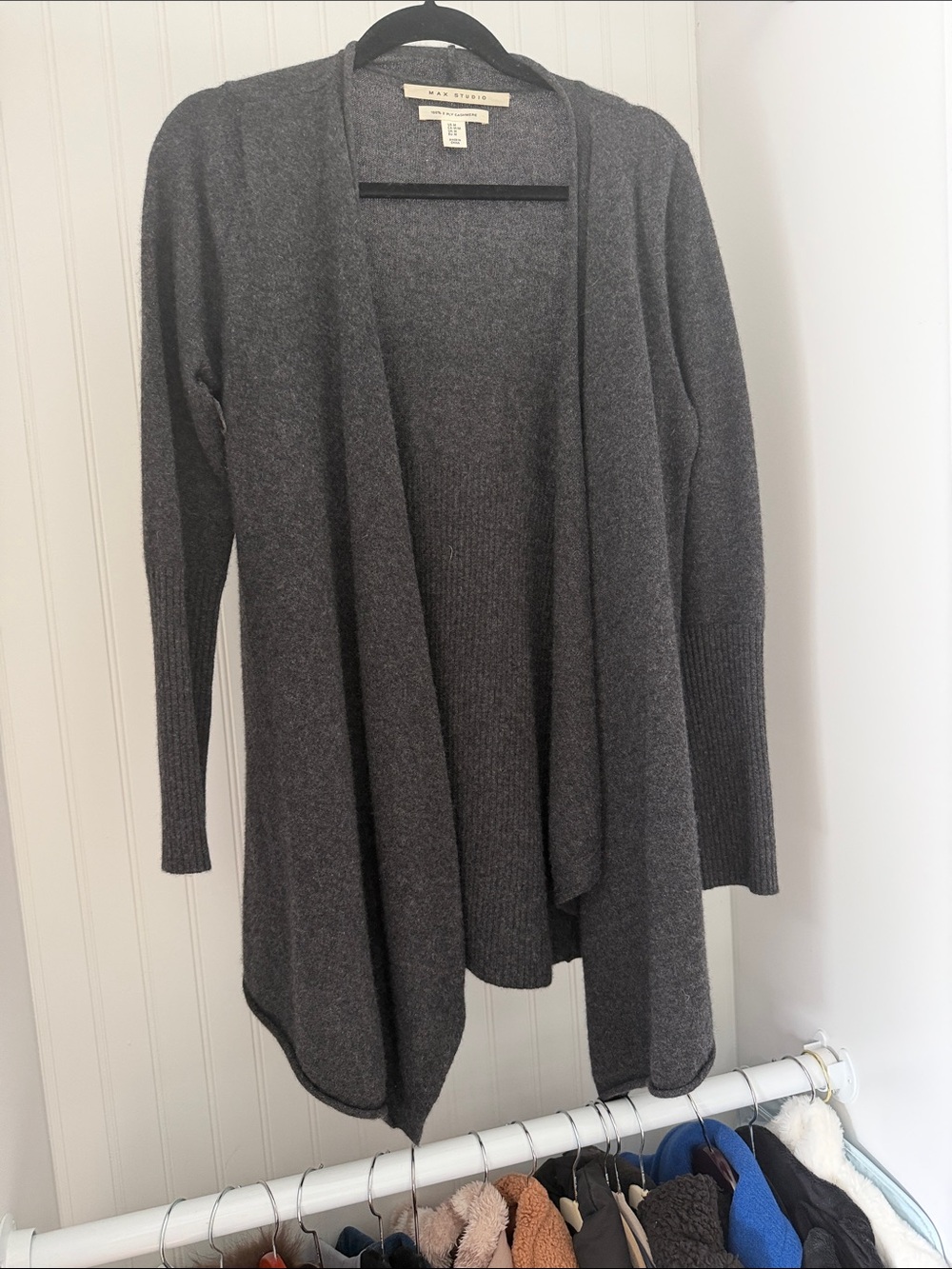 Max Studio Dark Charcoal Open Drape Cardigan